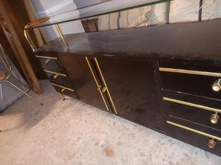 Mueble TV cristal y metal dorado