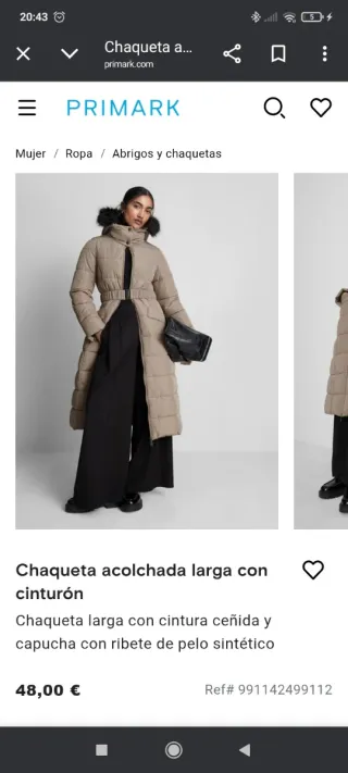 Chaquetón largo Primark beige talla M