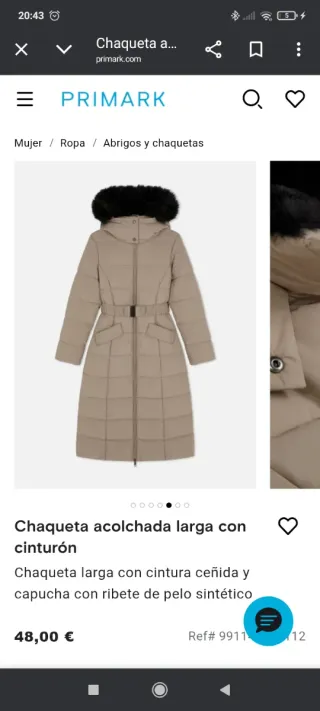 Chaquetón largo Primark beige talla M