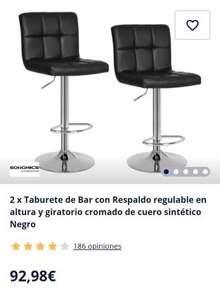 SONGMICS Sgabello da Bar Set di 2