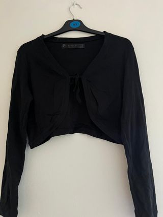 Bolero Negro Talla L Punto Fino | Rebeca Crop Top
