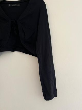 Bolero Negro Talla L Punto Fino | Rebeca Crop Top