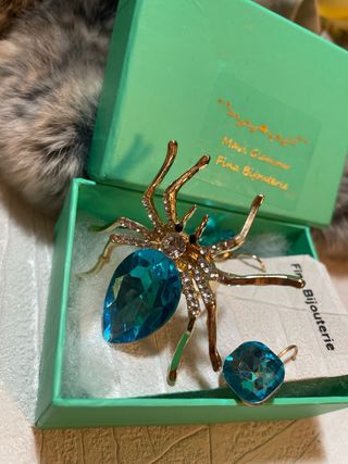 Anillo araña y pendientes piedras cristal turquesa