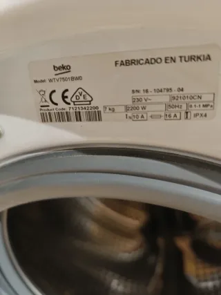 Lavadora Beko WTV7501BWO 7kg 1000rpm