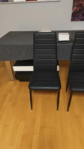 Juego 6 Sillas Comedor Piel Sintética Negra