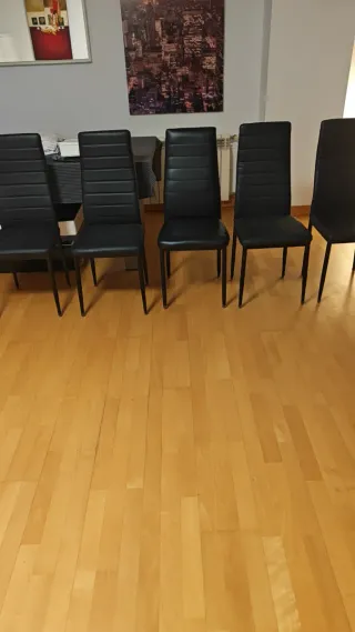 Juego 6 Sillas Comedor Piel Sintética Negra