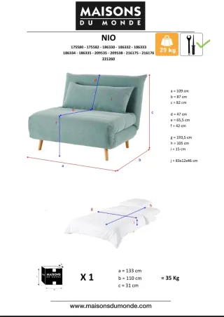 Sofá cama 1 plaza verde agua Maison du Monde