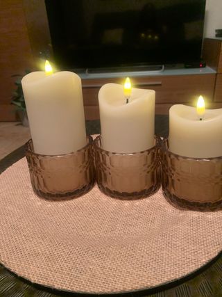 3 Velas LED Marfil con Temporizador y portavelas