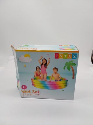 Intex Piscina Hinchable Infantil, 147x33 cm, 330 litros, diseño arcoíris, 3 cámaras de Aire con Doble válvula, Vinilo Resistente