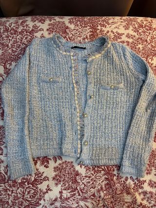 Chaqueta Tweed Mango Azul y Blanco