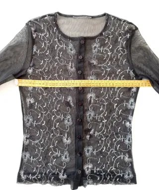 Blusa Nera Trasparente Ricamata Vintage