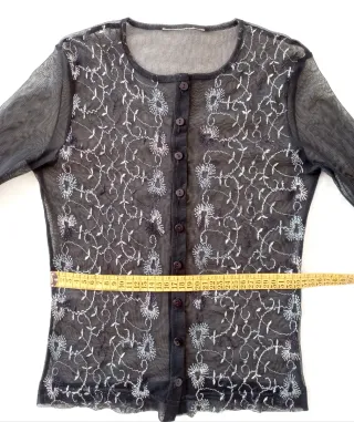 Blusa Nera Trasparente Ricamata Vintage