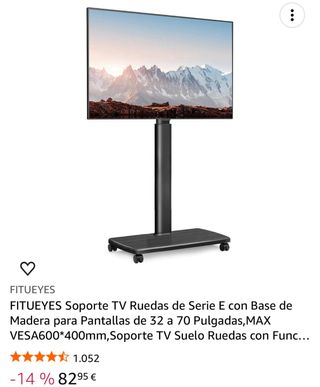 Soporte TV de pie negro con ruedas, alta calidad.