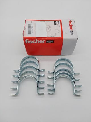 fischer | BSMD-63mm de doble pata grapas metalicas abrazaderas para tubos de agua, manguera o cable coaxial pared (10 unidades)