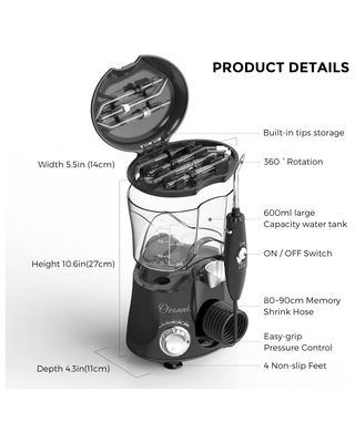 ★ Irrigador Dental Oral Profesional, 600ml, Negro