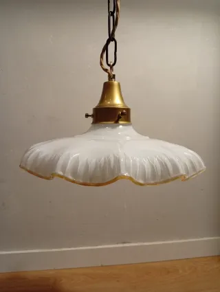 Lampada a sospensione vintage in vetro opalino