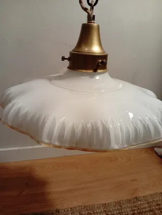 Lampada a sospensione vintage in vetro opalino