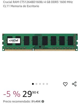 Memoria RAM Crucial 4GB DDR3 1600MHz CL11