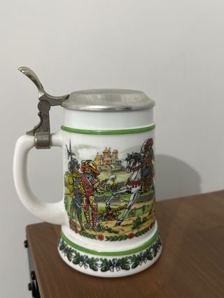 Brocca da Birra Tedesca in Ceramica e Metallo