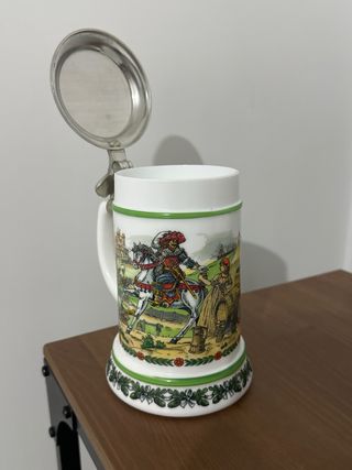 Brocca da Birra Tedesca in Ceramica e Metallo