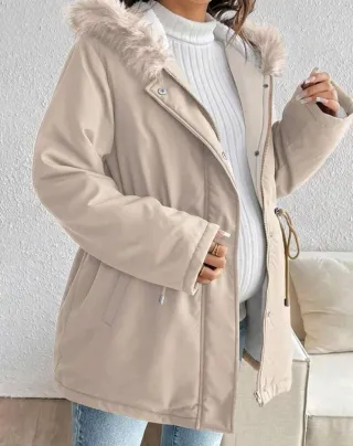 Cappotto premaman beige con cappuccio