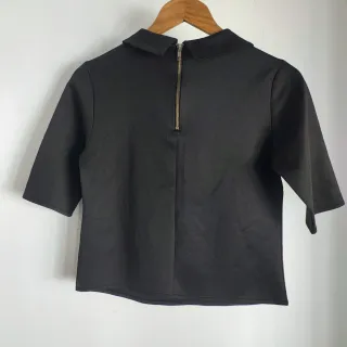 Blusa Negra Zara W Collection Cuello Peter Pan