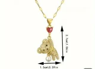 Colgante Oso con Perla y Corazón Rojo