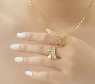 Colgante Oso con Perla y Corazón Rojo