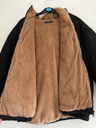 Shein Curve Chaqueta Puffer Forro Borrego Negra XL