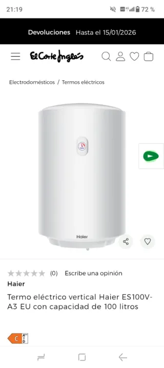 Termo Eléctrico Vertical Haier 100L