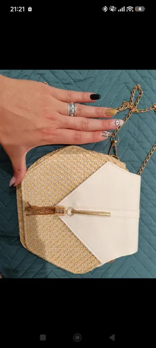 Bolso pequeño rafia beige y dorado