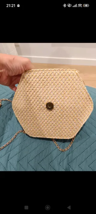 Bolso pequeño rafia beige y dorado
