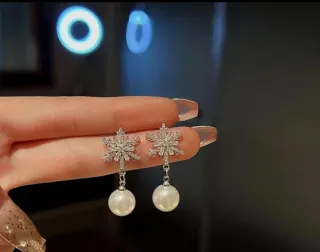 Pendientes copo de nieve con perla