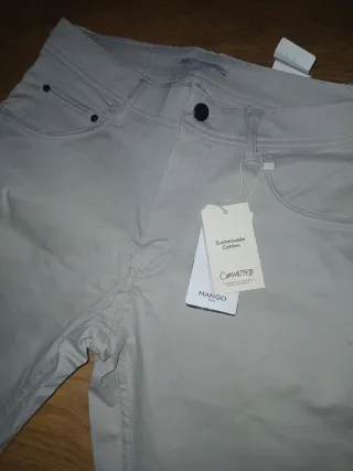 Pantalón Mango Ajustado Beige Hombre Nuevo