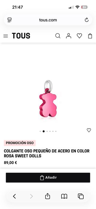 Colgante Tous Oso Rosa/Morado precio 89 ahora 65