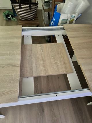 Mesa comedor extensible madera y blanco