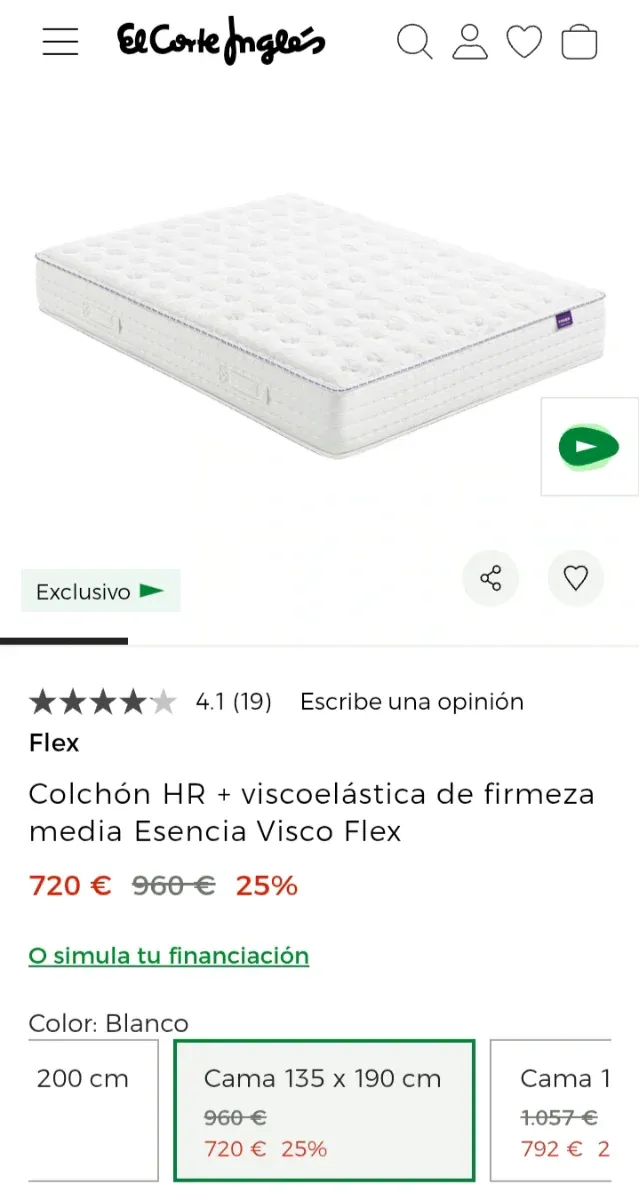 135x182FLEX ESENCIA POCKET COLCHÓN PLÁSTICO SELLAD