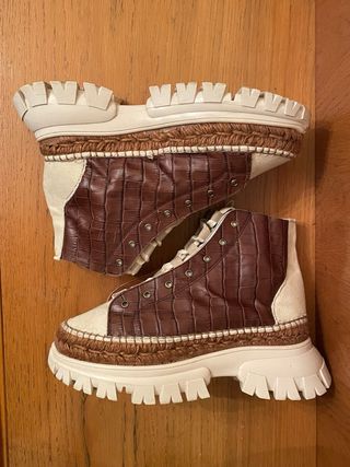 DE LAS CUEVAS - Botines marrón tela beige 3985