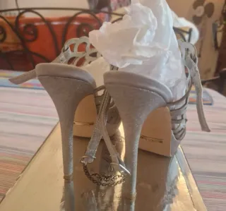 Scarpe con tacco donna argento glitter