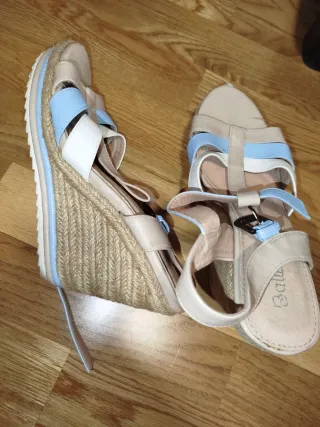 Sandalias Ballerinas Beige y Turquesa