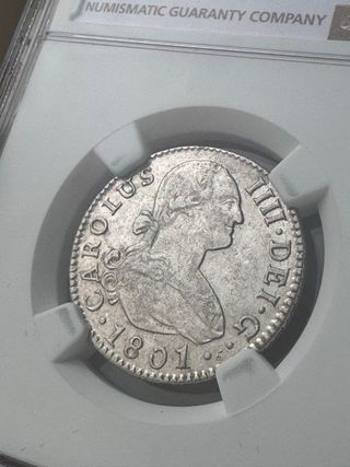 1801S España 2 Reales NGC AU 58