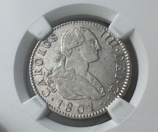1801S España 2 Reales NGC AU 58