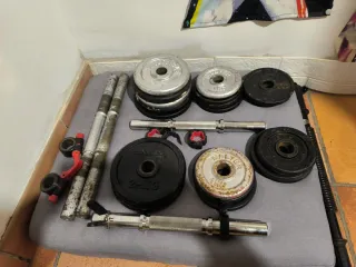 Mancuernas y discos de pesas (Regalo barra muelle)