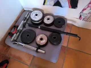 Mancuernas y discos de pesas (Regalo barra muelle)