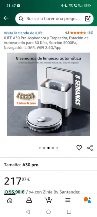 Robot aspirador iLife A30 Pro con base