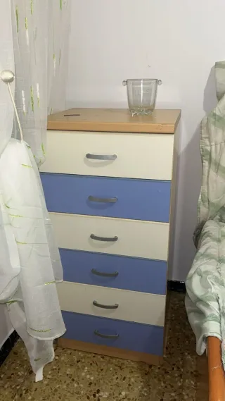 Cómoda 6 cajones azul y blanco