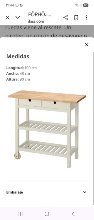 Carrito auxiliar madera abedul y blanco