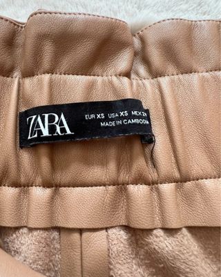 Falda Zara Talle Alto Polipiel Marrón Talla XS