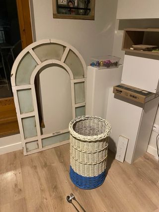 Estilosísima cesta o canasta de mimbre D=37cm H=58