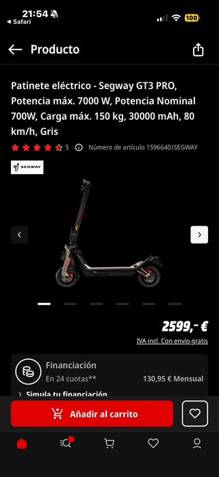 Patinete eléctrico Segway gt3 pro